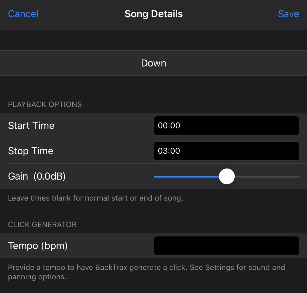 song details